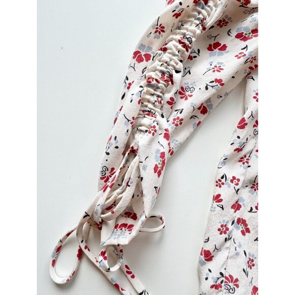 VERONICA BEARD Howell Red Floral Silk Ruffled Yoke Ruched Sleeve Blouse, Size 2 - Picture 11 of 16